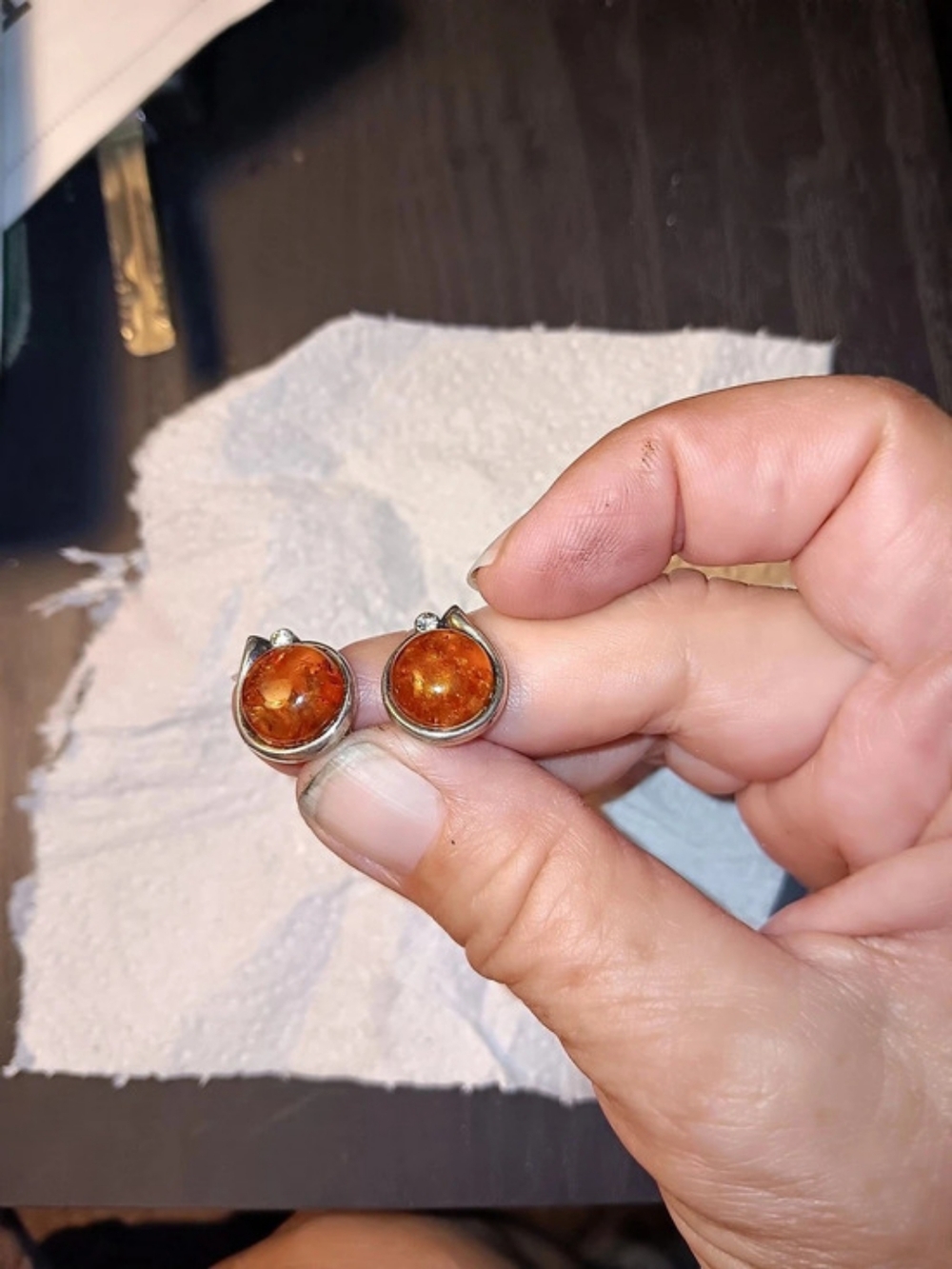 Amber-Colored Stone Stud Earrings